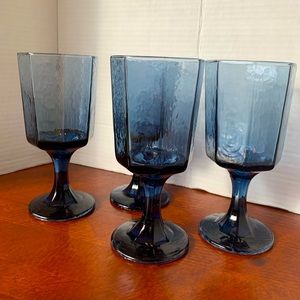 Vintage Libbey Blue Footed Globlet Glasses (4)